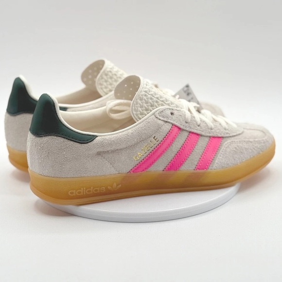 Women's Adidas Gazelle Indoor Shoes - Off White Beige Lucid Pink JQ1096 - Picture 11 of 12